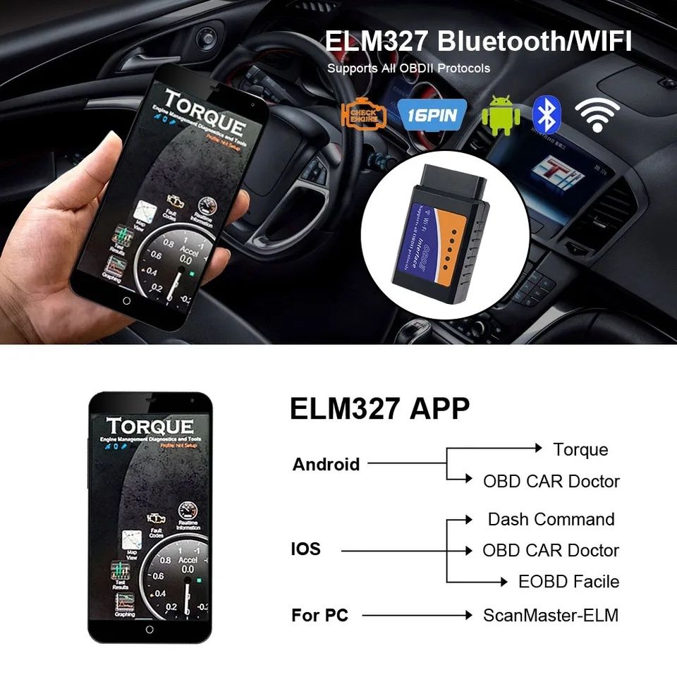 Interfață Diagnoză Auto V1.5 Tester Auto Bluetooth 2024 + Torque Pro