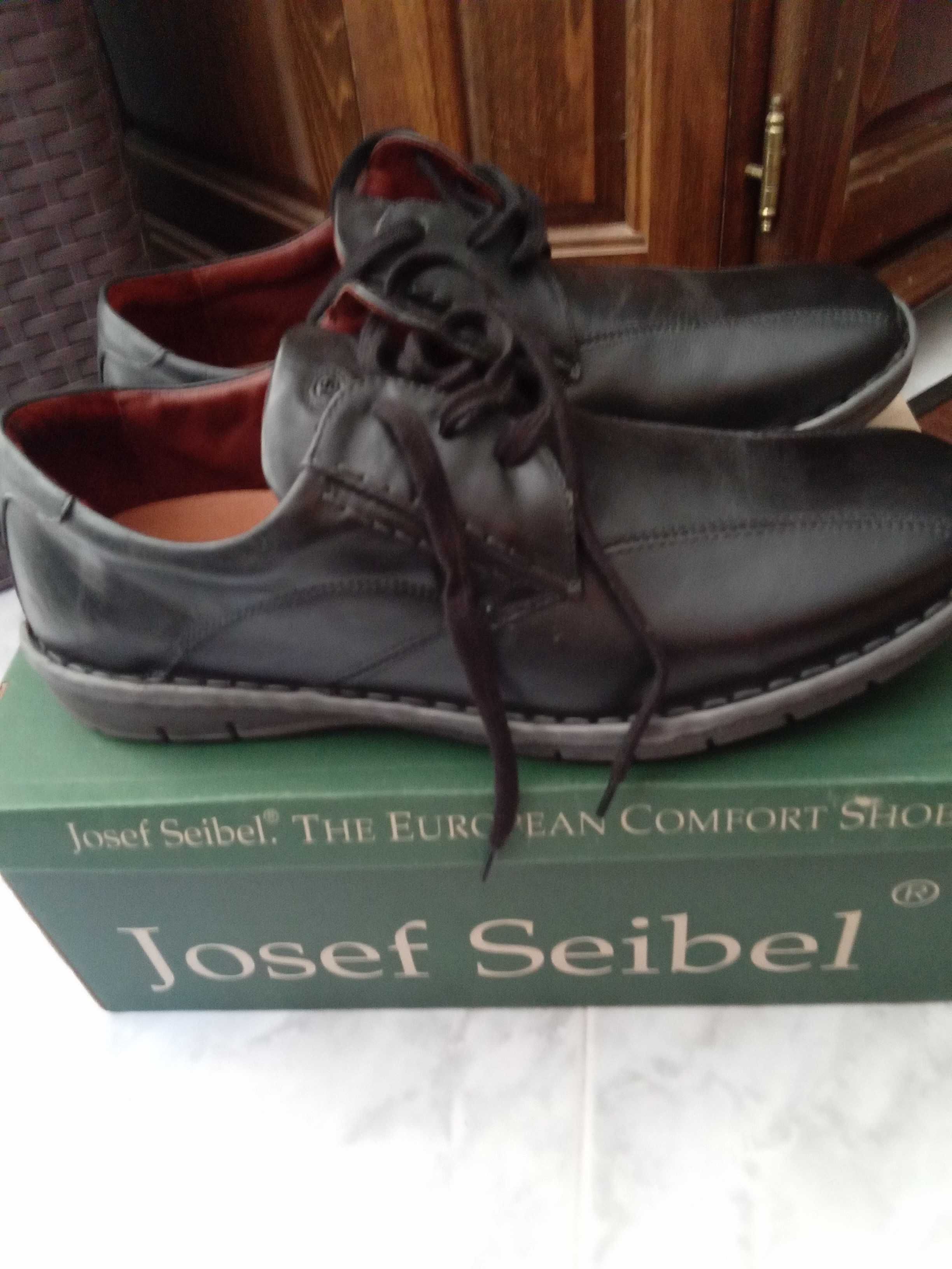 НОВИ мъжки обувки от естествена кожа Josef Seibel, 43 номер, черни