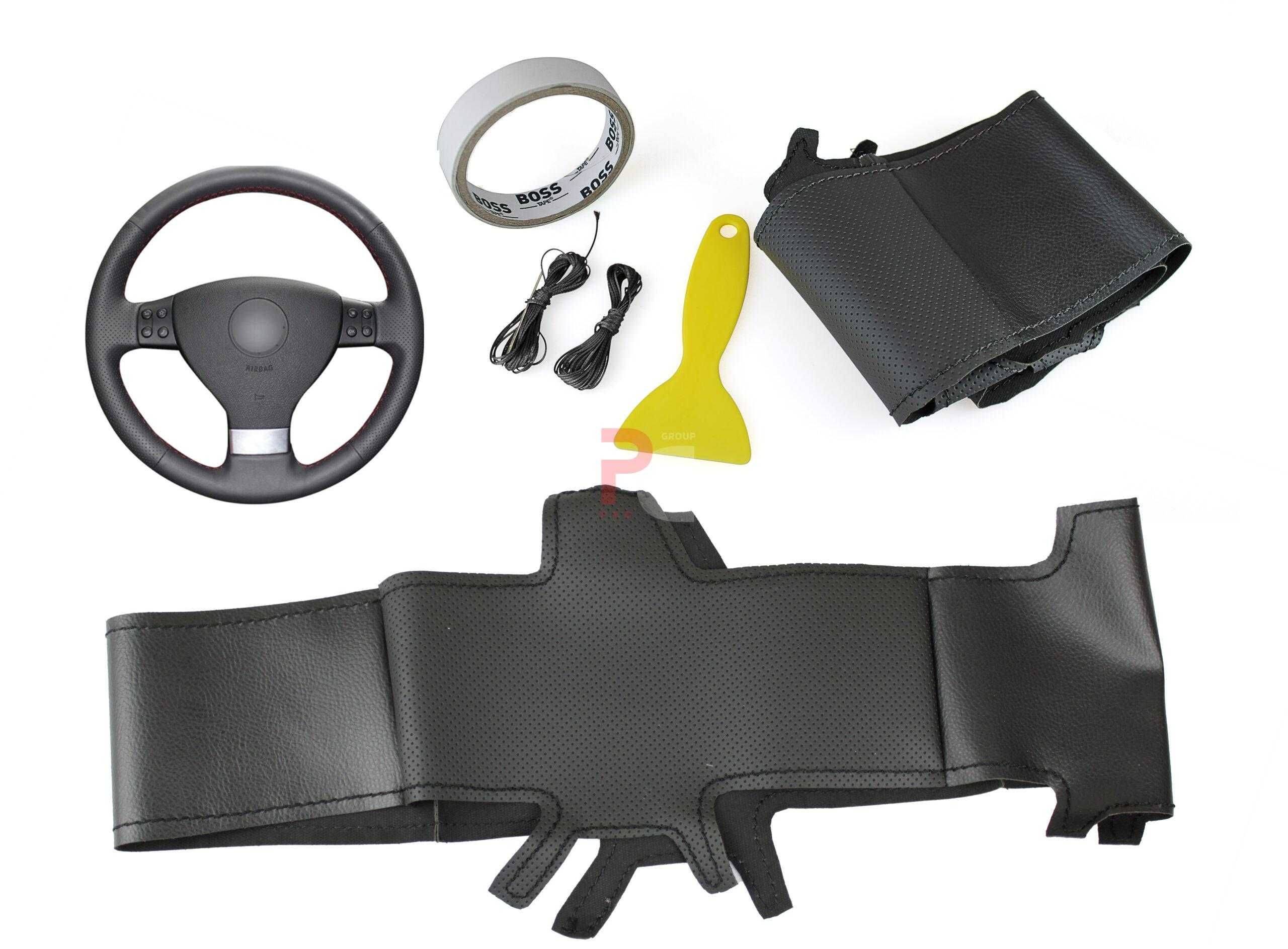 Husa volan piele negru 38 cm. pentru VW-GOLF 4, BORA, POLO Seat Leon