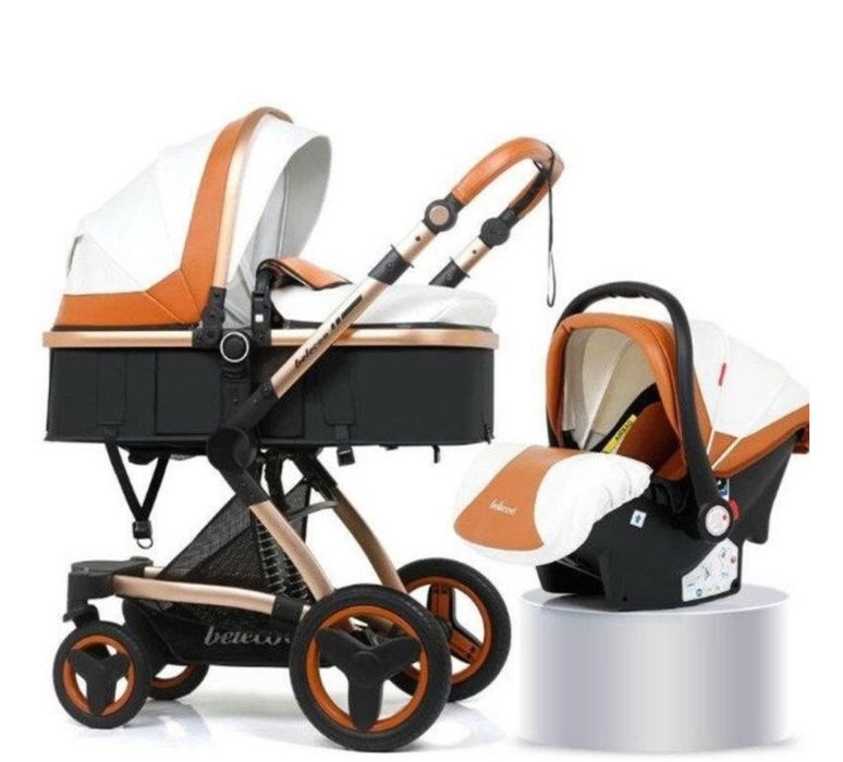 Коляска универсальная 3 в 1 Belecoo X6, белый, оранжевый