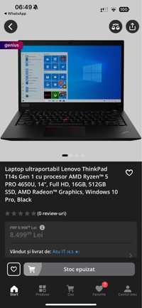 Laptop Lenovo ThinkPad T14s Gen 1, Amd Ryzen 5 PRO 4650u, 16GB, 512GB