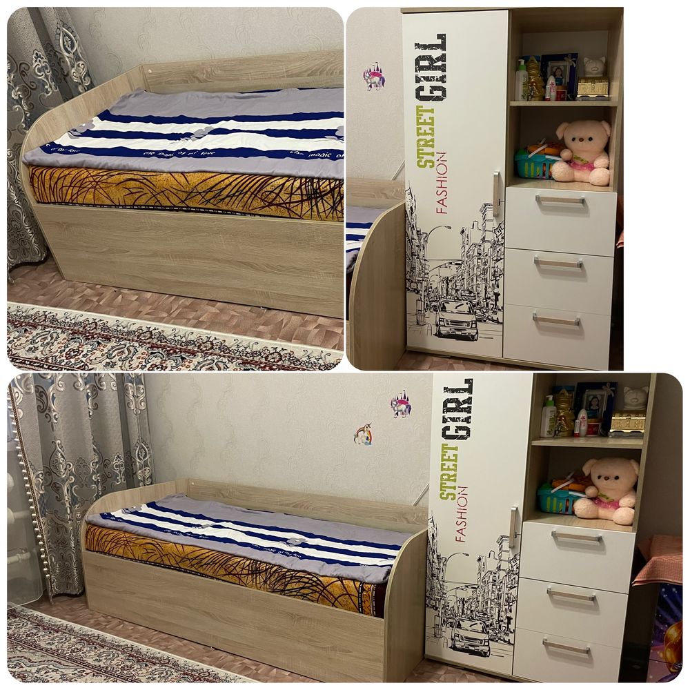 Детский кровать и шкаф