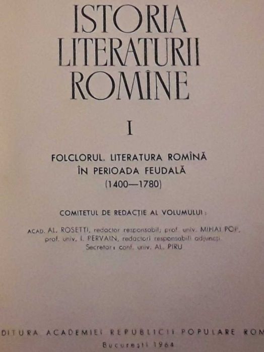 Istoria literaturii romane I, 808 pagini, Ed. Acad. RPR, 1964
