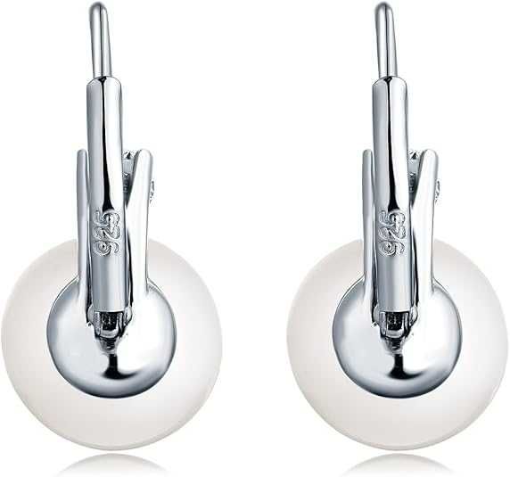 Изящни Сребърни Обеци проба 925 с Цирконий и Бяла Перла 10 мм