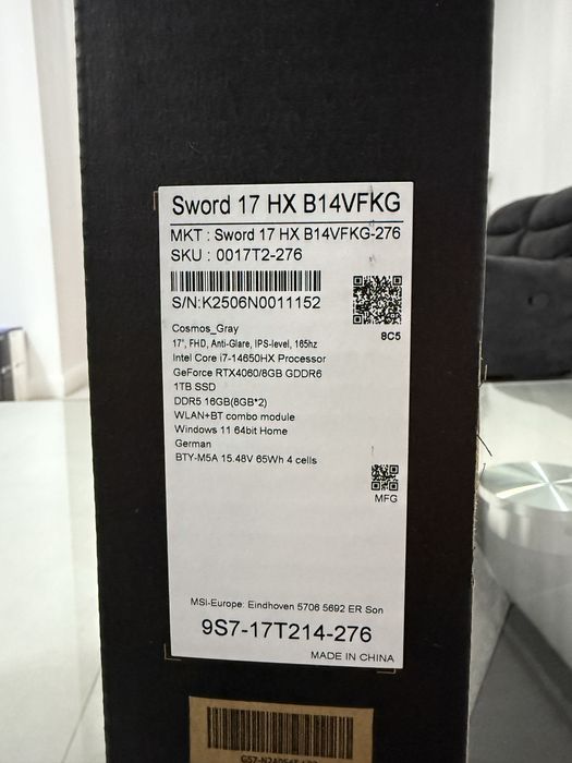Laptop gaming MSI Sword 17 HX •i7-14650HX•1TB•16GB RAM•RTX4060•SIGILAT