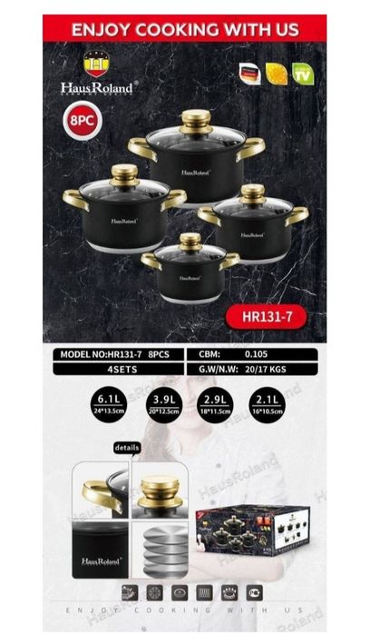 Haus Roland кастрюля HR131-7, нержавеющая сталь 6.1 л