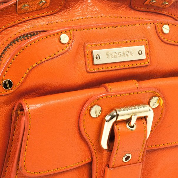 Versace Orange Leather Mini Satchel