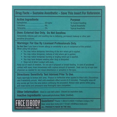 Обезболяващо Sustaine Blue Gel за татуировки и перманентен грим