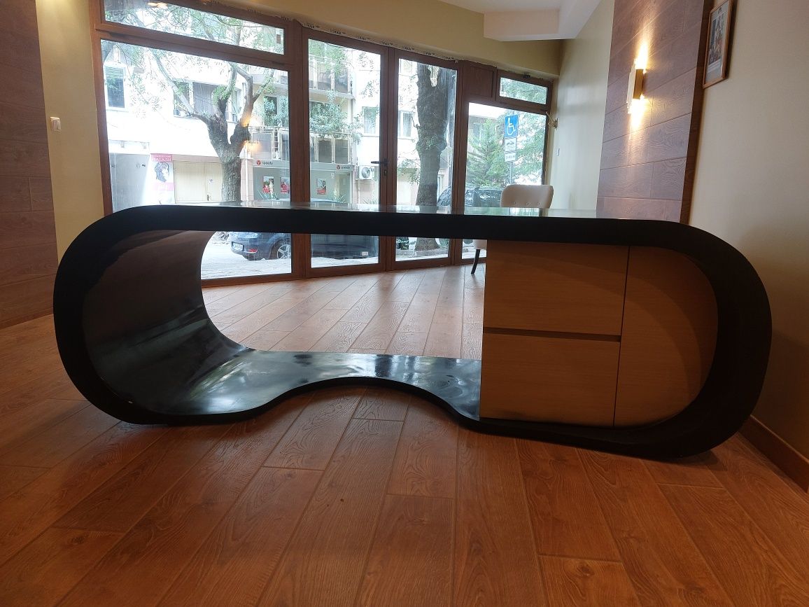 Луксозно Офис Обзавеждане Бюро Goggle desk Плътен МДФ Черен Лак Шкаф