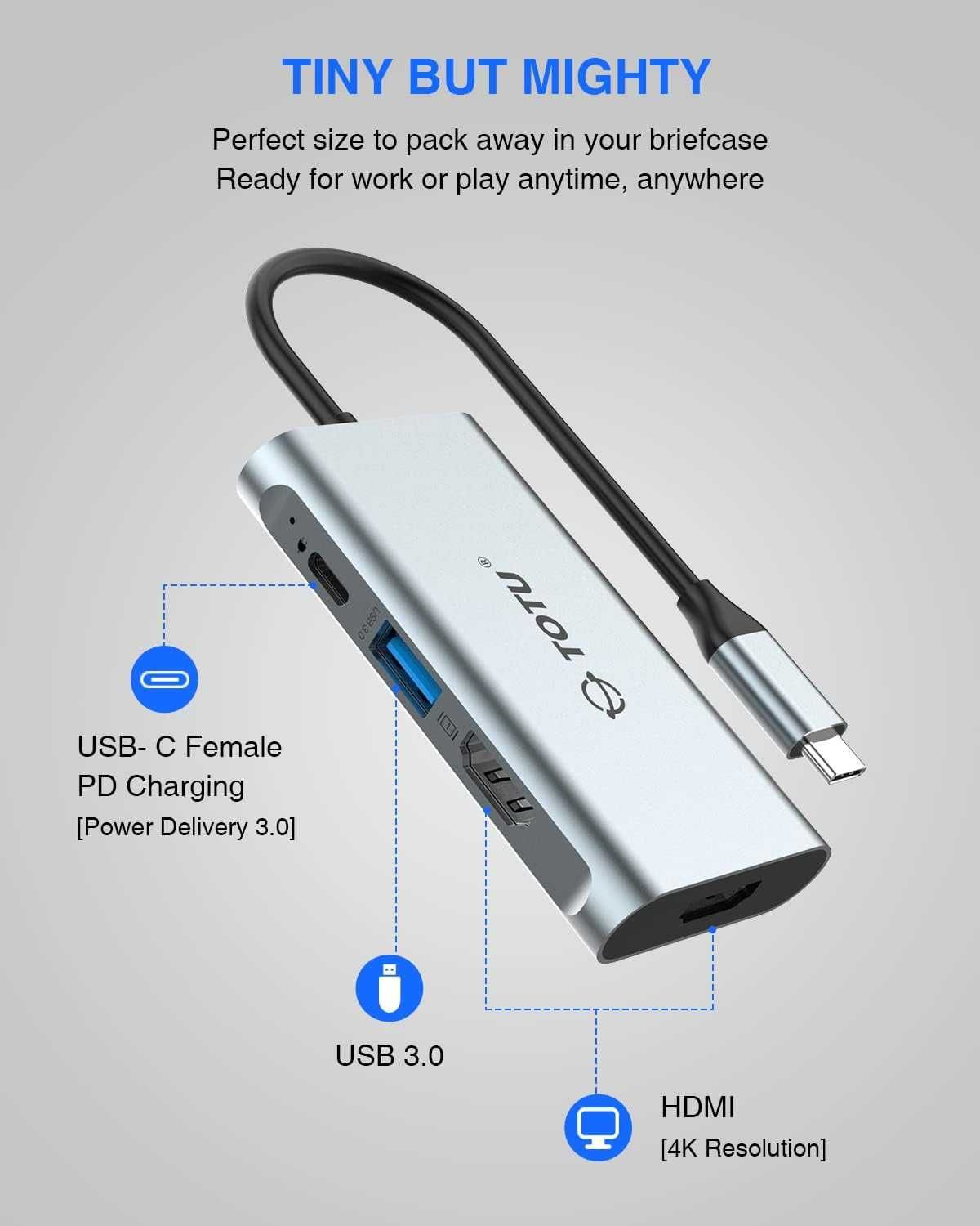 Hub Usb TypeC, 4K HDMI Ports,100W Power Delivery Port,USB 3.0 5Gb, Nou
