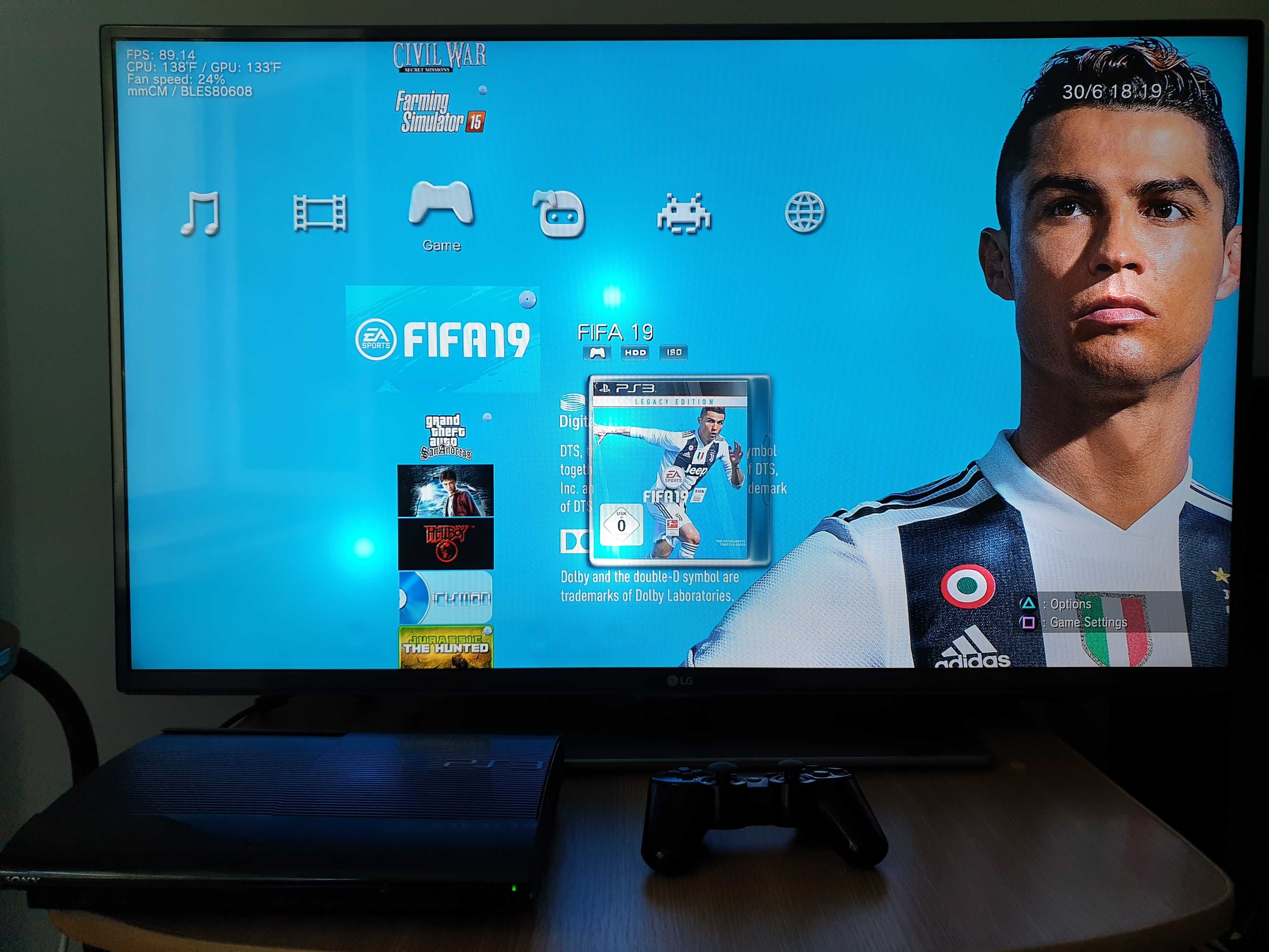 PS3 modat HEN 120 GB + 30 jocuri (GTA, Red Dead, FIFA 19, NFS)