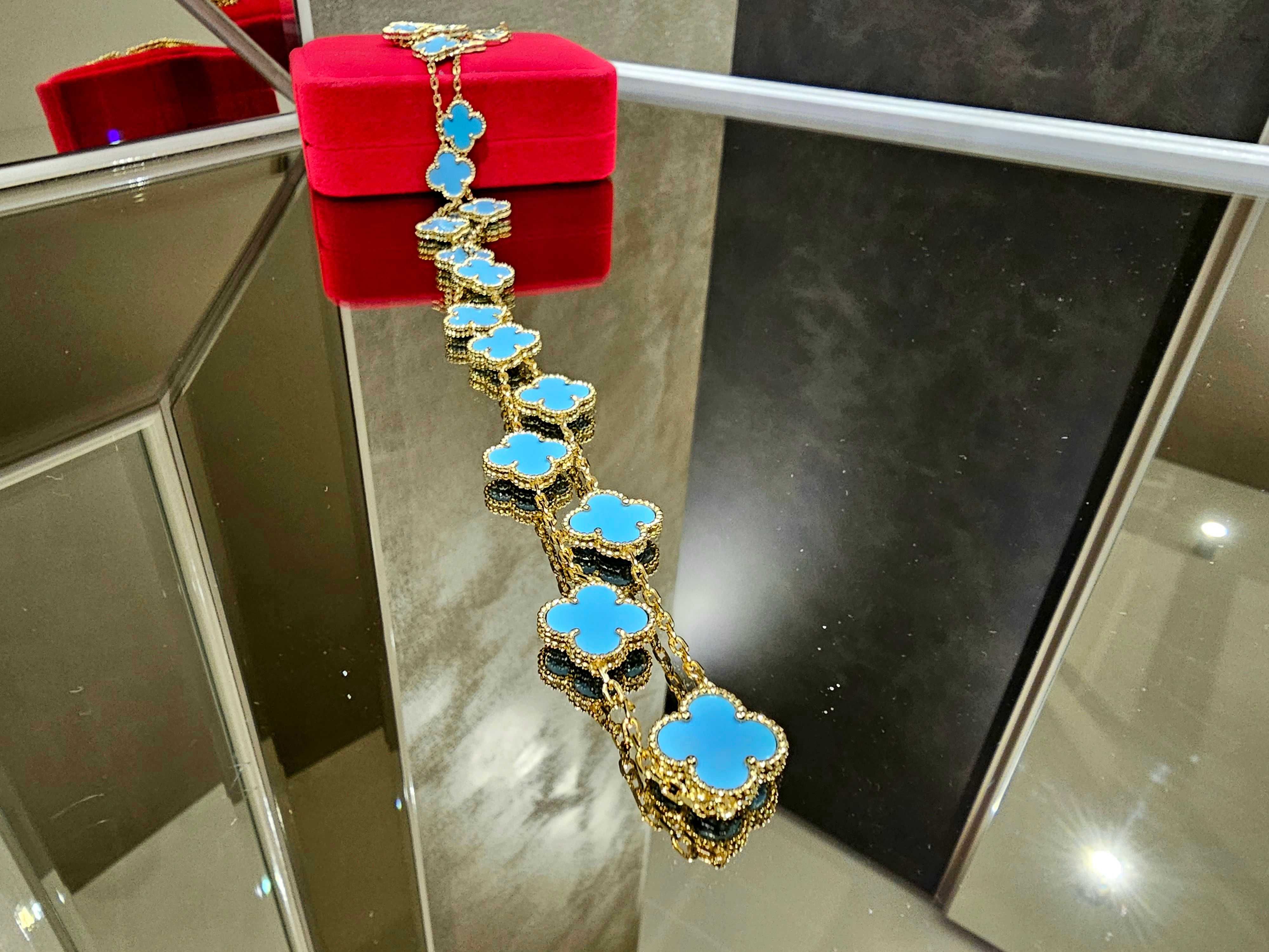 Van Cleef & Arpels VCA Gold Turquoise Agate 20 Alhambra Дамско Колие