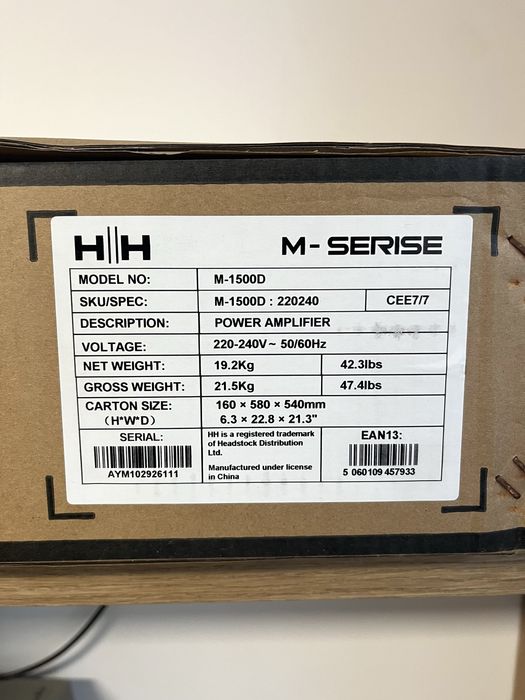 Amplificator Dual Terminal H&H M-1500D, 2 x 1500W, 4 Ohm -Nou!
