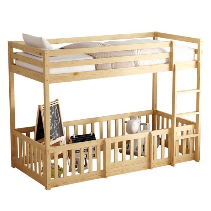 Детско двуетажно легло, PLAYKID, Бял или Натурален, Чам, 190х90см.