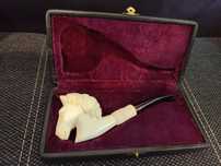 Pipă din spumă de mare (Meerschaum)  - cap de cal, cu etui original