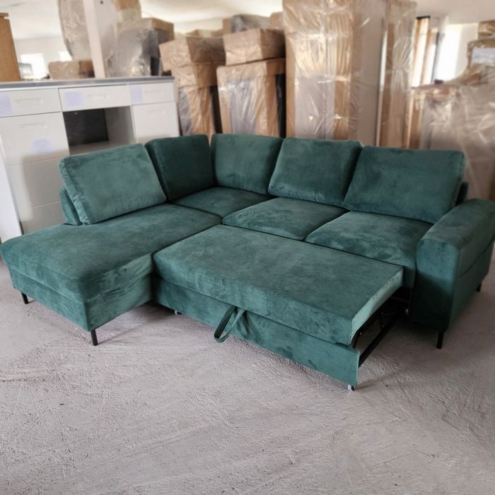 NOU Coltar L 240/200cm, extensibil, gri, catifea