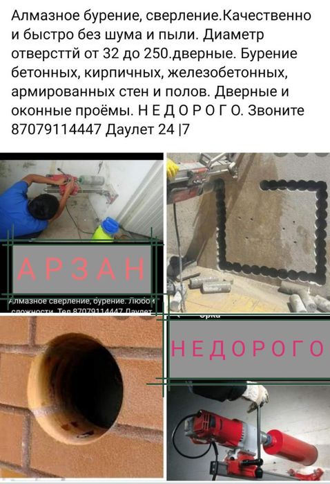 Алмазное сверление бурение отверстие приямки проёмы дырки углубл