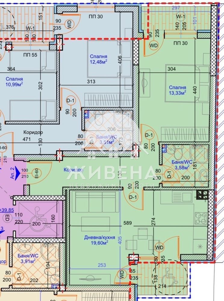 2-стаен апартамент, в строеж, до Централна поща, площ 74 кв.м