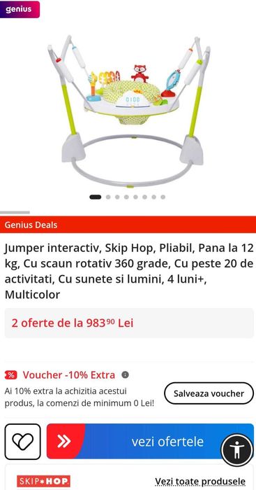 Jumper pliabil centru de activitati +4luni-12kg,scaun360°,sunete,lumin