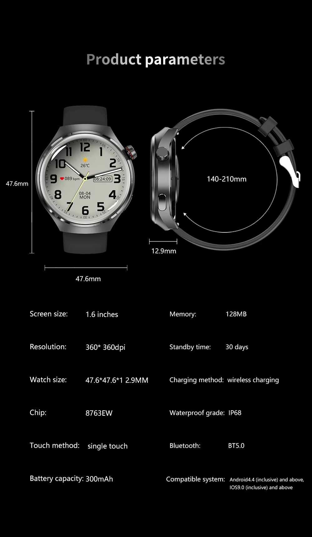 Ceas inteligent GPS GT4 Pro NFC Răspuns apel Sport Tracker, Negru