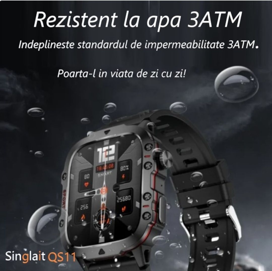 Ceas Smartwatch GT Sport , Curea Metal + Silicon Funcții Sport Puls et