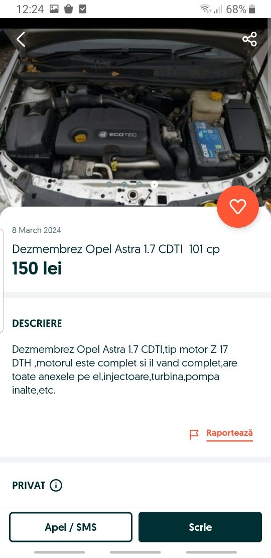 Dezmembrez Opel Astra 1.7 CDTI 101 cp