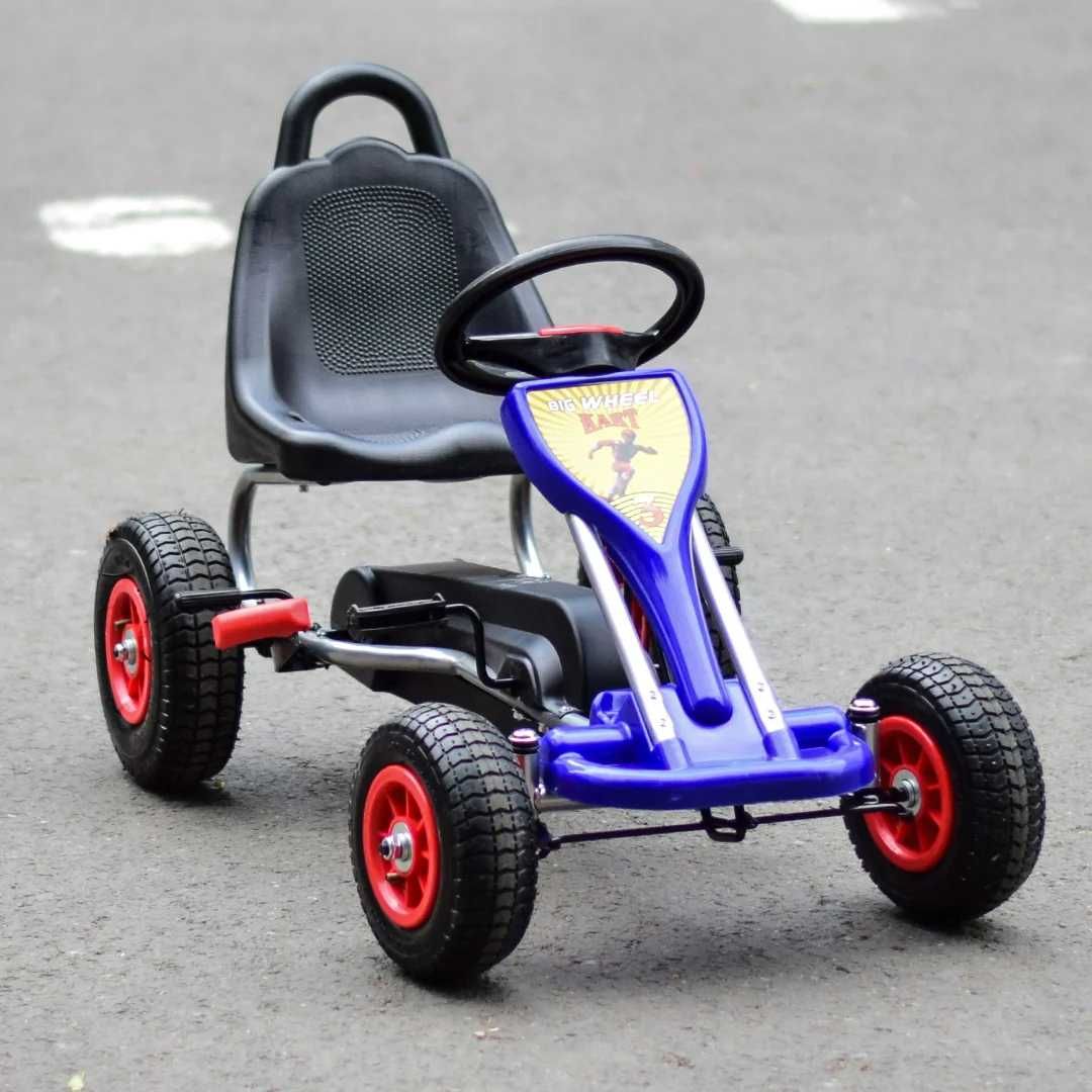 Kart cu pedale copii 3-6 ani GO Kart A051 cu roti gonflabile #Albastru