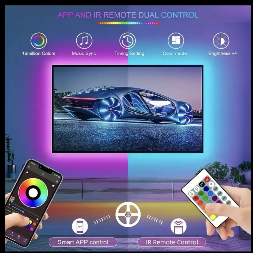 RGB Led ленти 5 метра, Music Sync, App + remote control