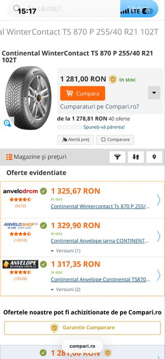 255/40R21 102T Continental 2022 6,5mm perfecta stare