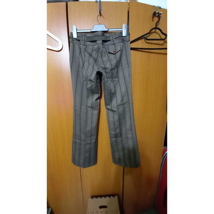 Pantaloni eleganti Ad Lib UK maro cu fir auriu si cordon, moderni