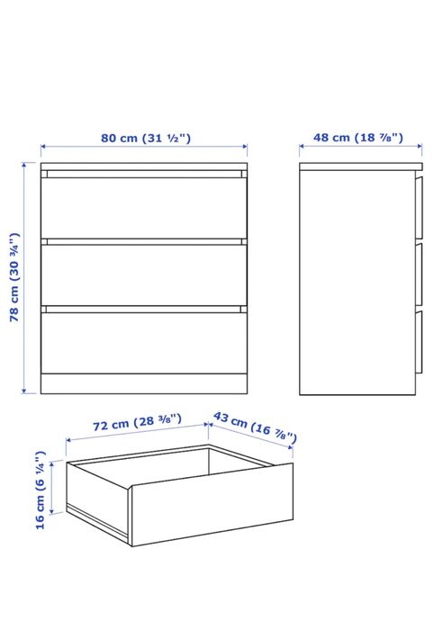 Comoda cu 3 sertare 78x48x89