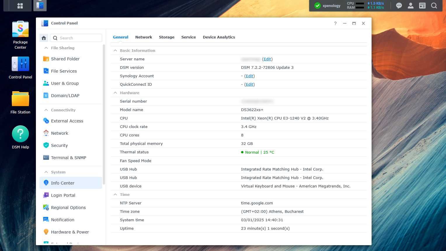 Sistem de stocare NAS Synology 2x1TB Disk Raid 32GB Memorie