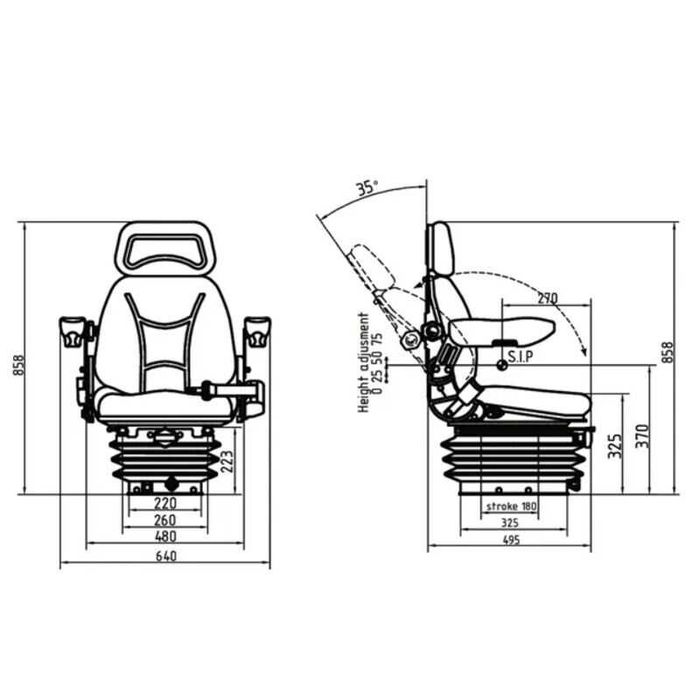 Scaun tractor cu suspensie mecanică din material textil GoPart