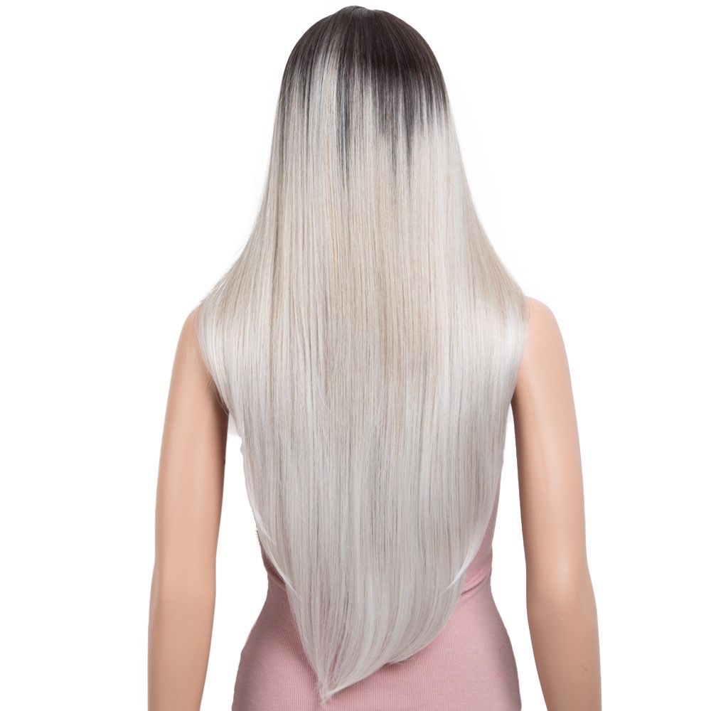 Peruca F95 FRONT LACE blonda satena ombre gri Silver platinata