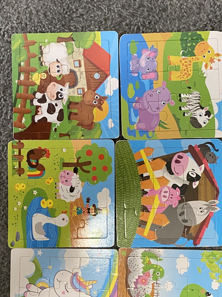 Set 10 puzzle lemn - cate 9 piese