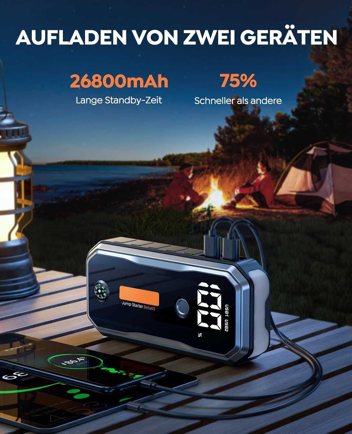 ДЖЪМП СТАРТЕР buture beta 03  преносима батерия 5000A / 26800mAh...