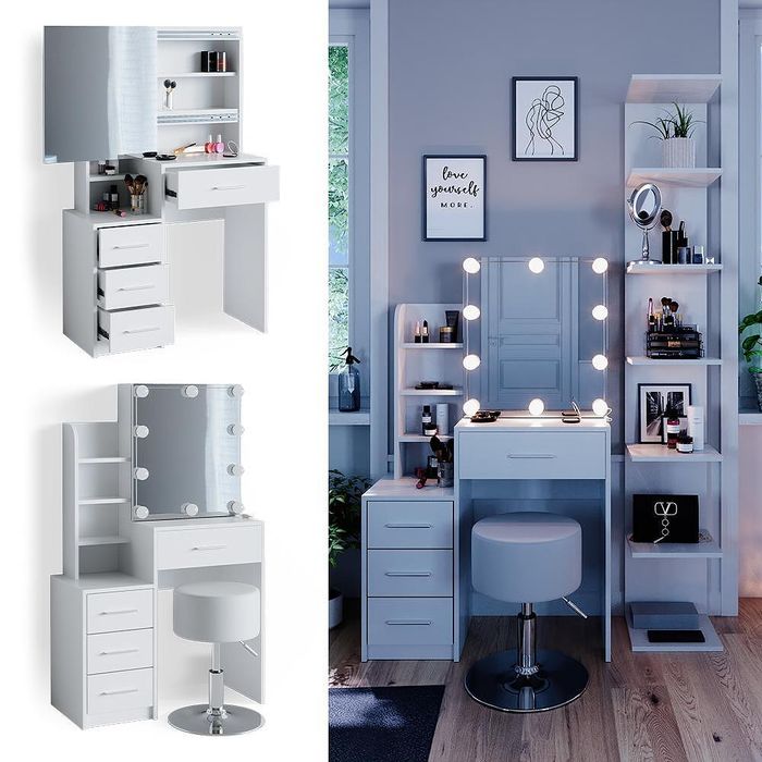 Тоалетка "conrada" бял 80 см с led осветление vicco