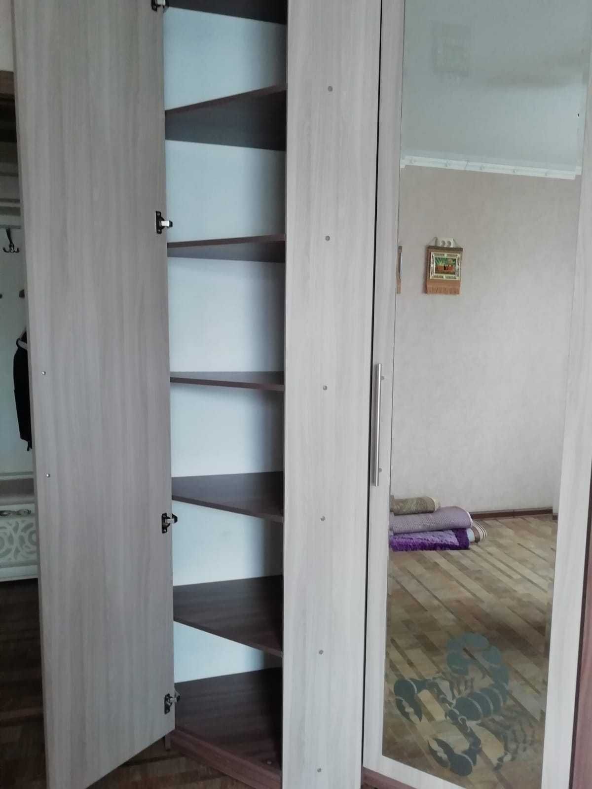 Угловой платяной шкаф с зеркалом и рисунком