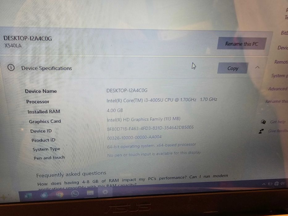 Laptop asus X540LA intel i3 gen4 SSD sau dezmembrez