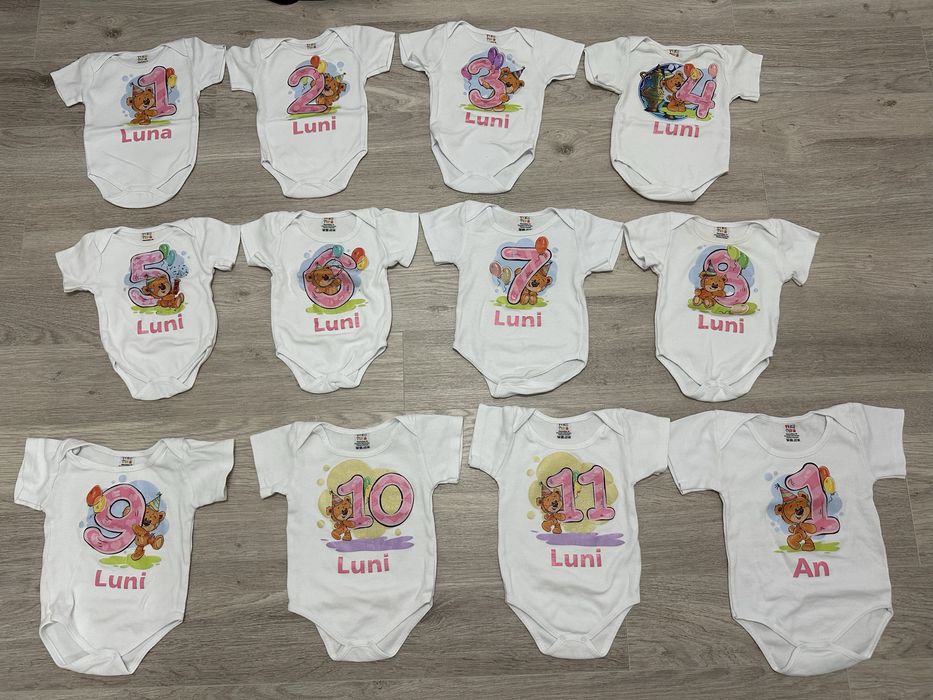 Set 12 body-uri aniversare cu  ursuleti