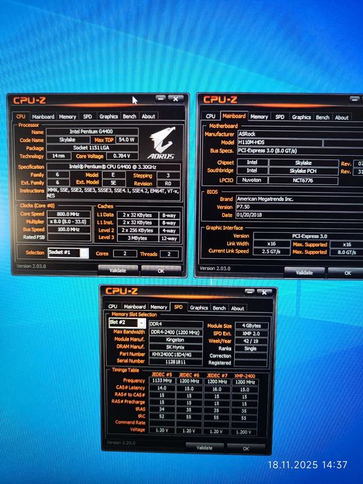 Комплект Intel G4400, Asrock H110M HDS, RAM 4GB DDR4