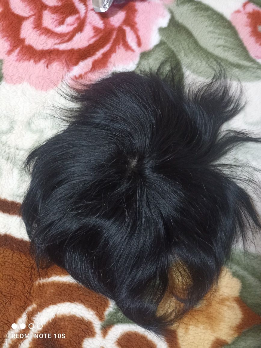 Peruca din păr natural Indian. 15 x 20 cm. Negru natural.