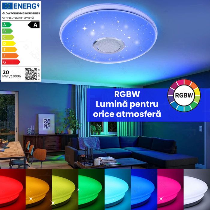 Plafoniera LED RGBW Smart, Cu Telecomanda si Aplicatie, Bluetooth