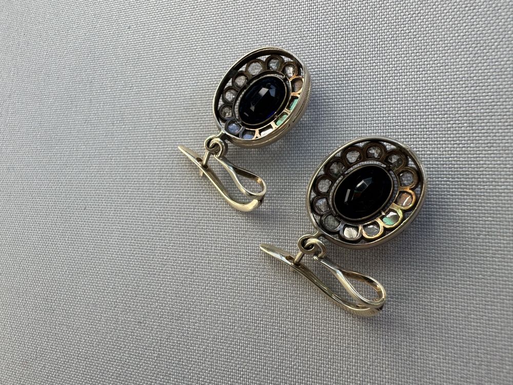 Cercei aur, argint, turmalina si diamante