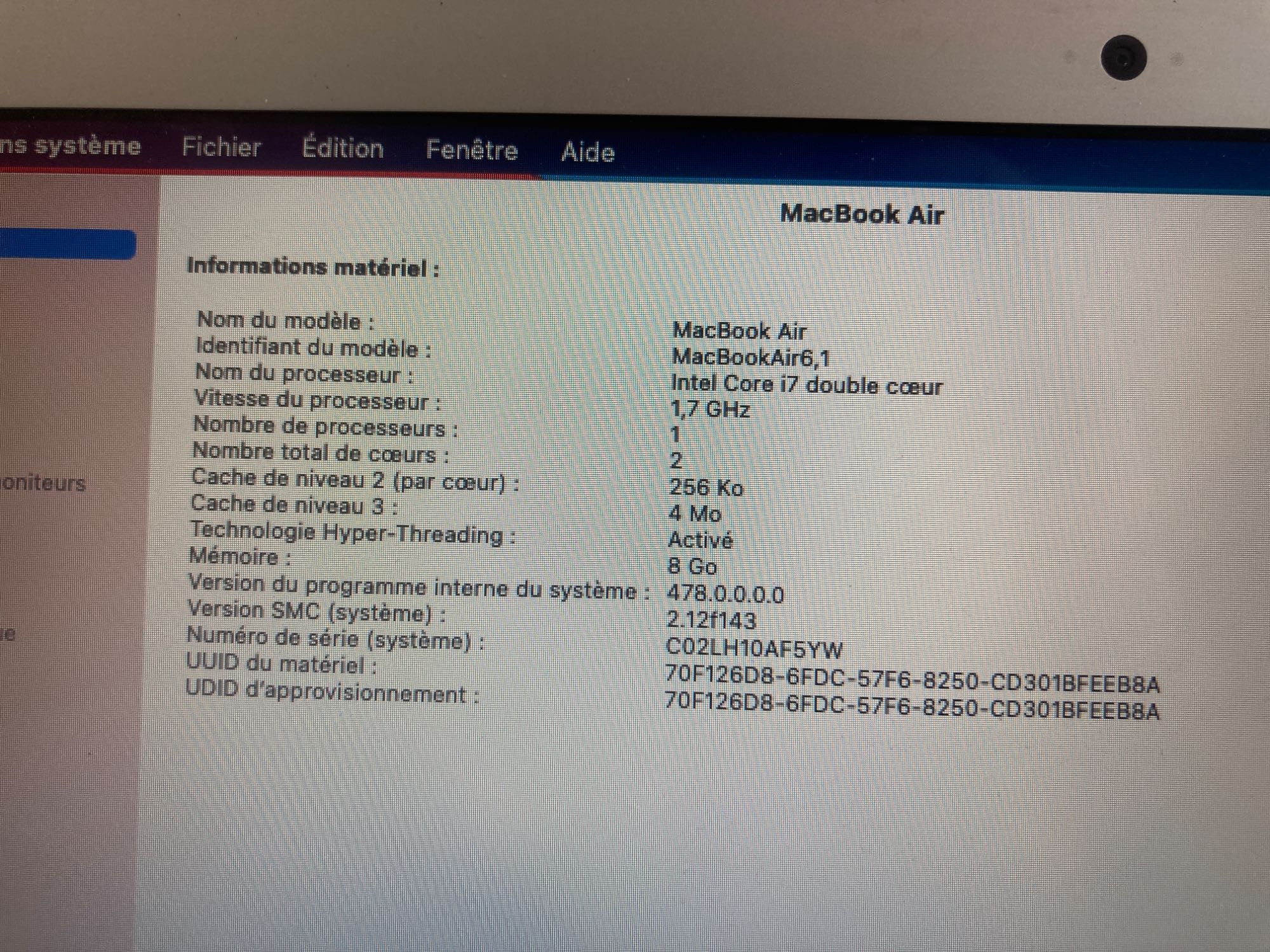 MacBook Air 6,1 – Intel Core i7 – 8GB RAM – 128GB SSD
