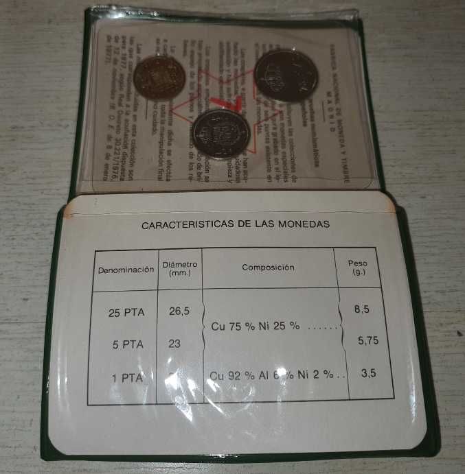 Juan Carlos I (1975-2014). Lot de 3 monede (1 + 5 + 25 pesetas 1977)