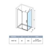 Perete fix pentru cabină de duș, sticla transparentă