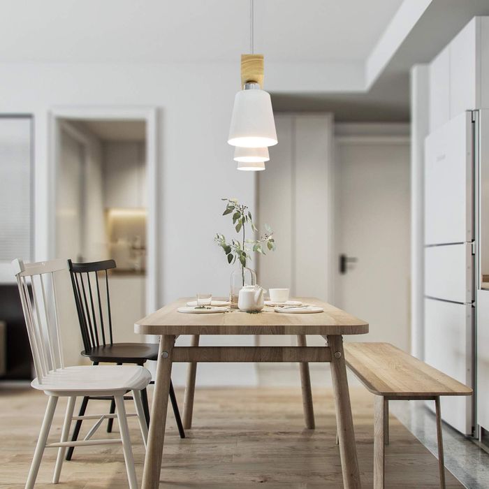 LED висяща дървена лампа