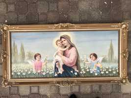 Tablou,pictura in ulei pe panza,tema religioasa,Fecioara Maria cu Isus