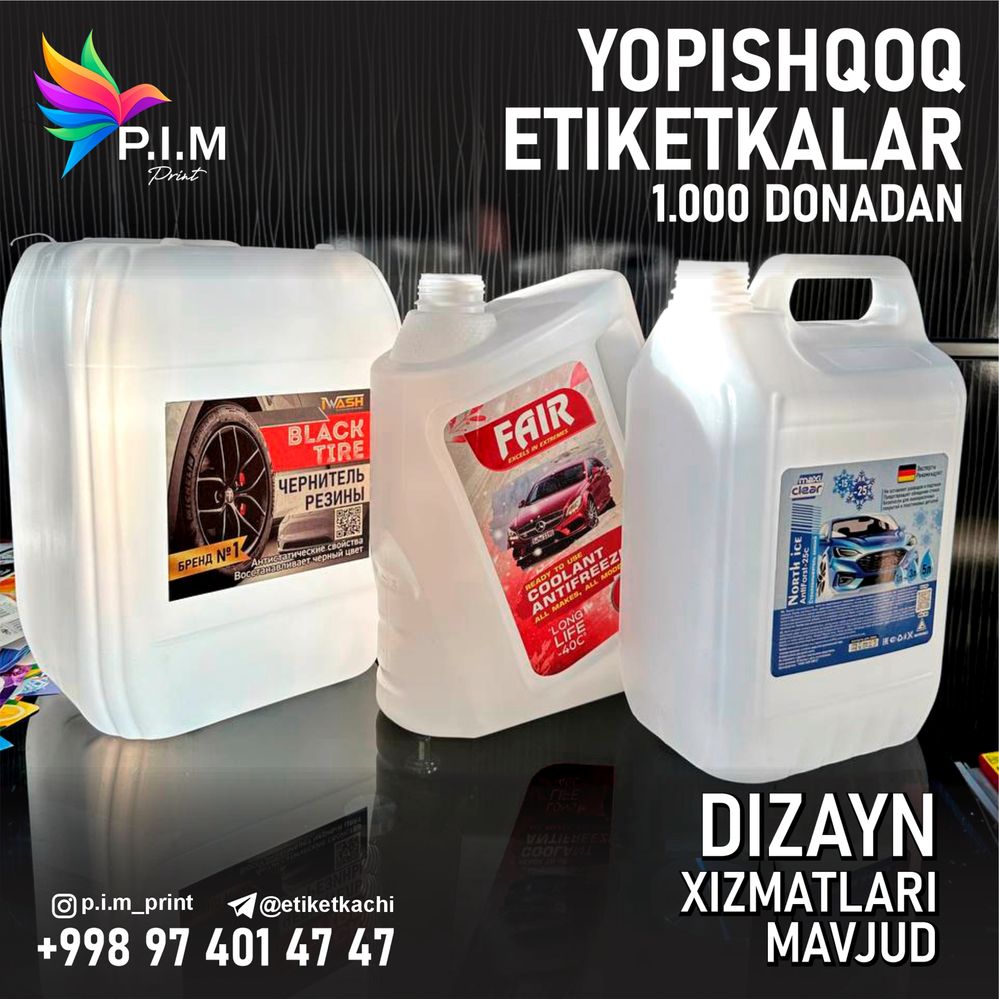 Yopishqoq etiketka/ moy antifriz nezamerzayka avtoximiyalar uchun
